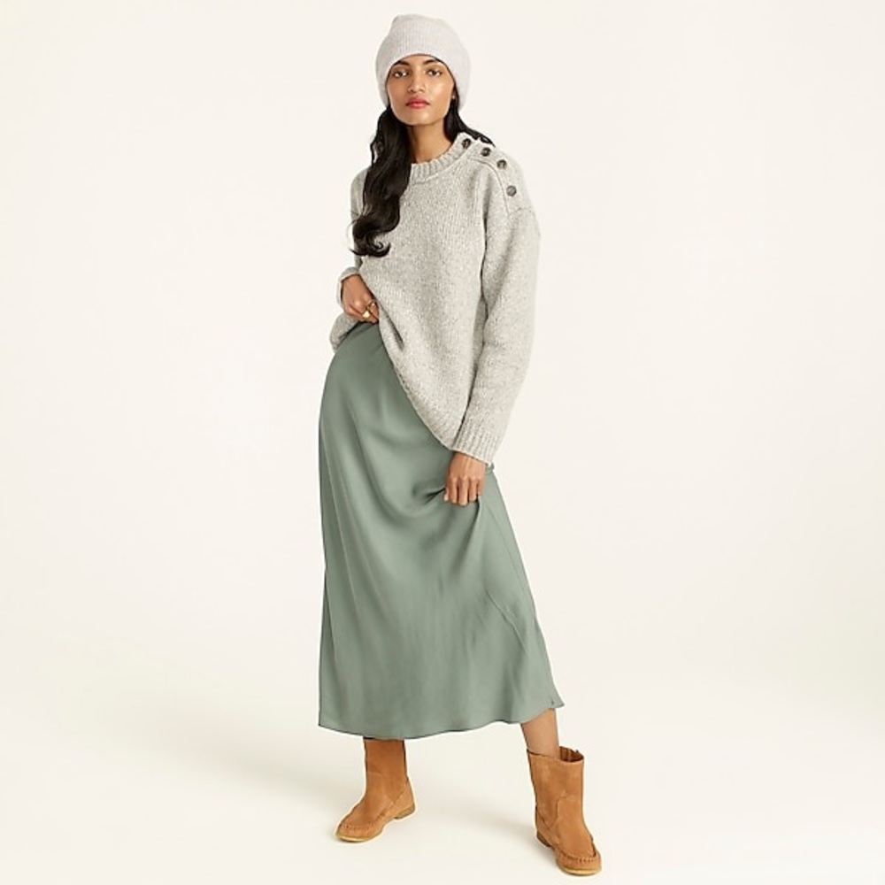 J CREW BUTTON SHOULDER HEATHERED GREY ALPACA SWEATER NWT SZ MED